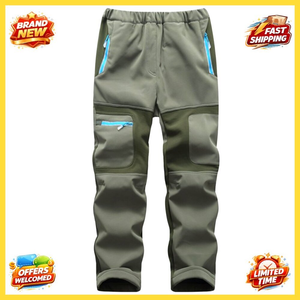 Boys Fleece-Lined Snow Pants Windproof Insulated Winter Hiking Ski Trousers
